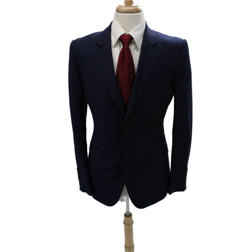 Gucci Mens Blazer Blue Wool Solid Size 48